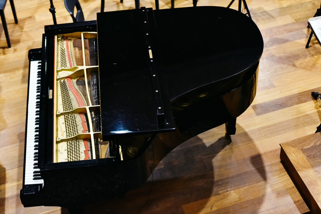 top view of a black piano